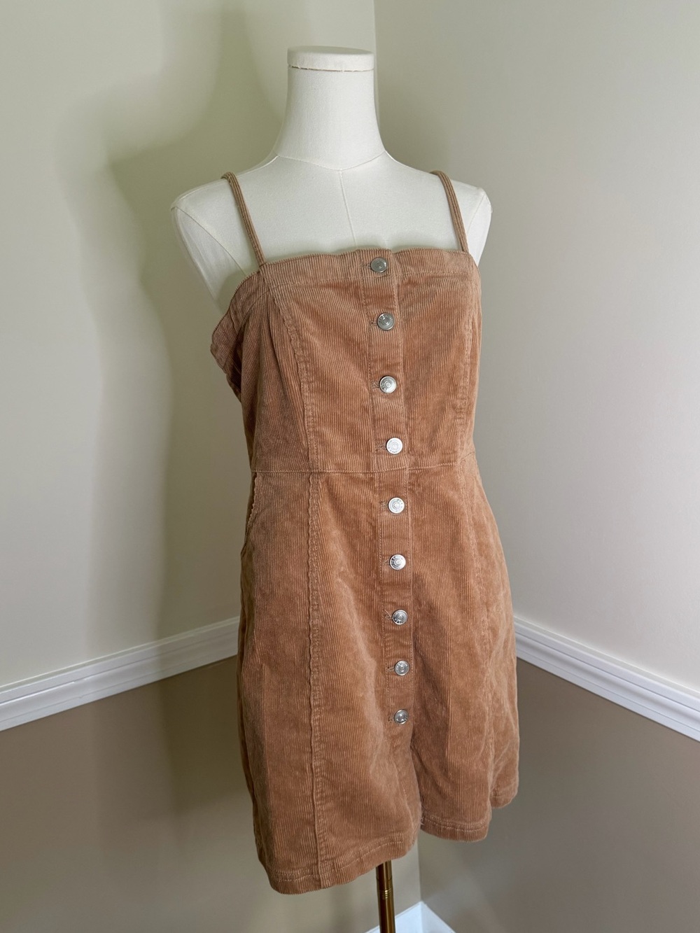 Love Tree Tan Corduroy Button-Front Mini Dress